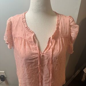 LC Lauren Conrad Peach Blouse with Ruffle Accents